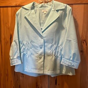 Joan Rivers Torqoise and white sere, sucker casual blazer not line lightweight